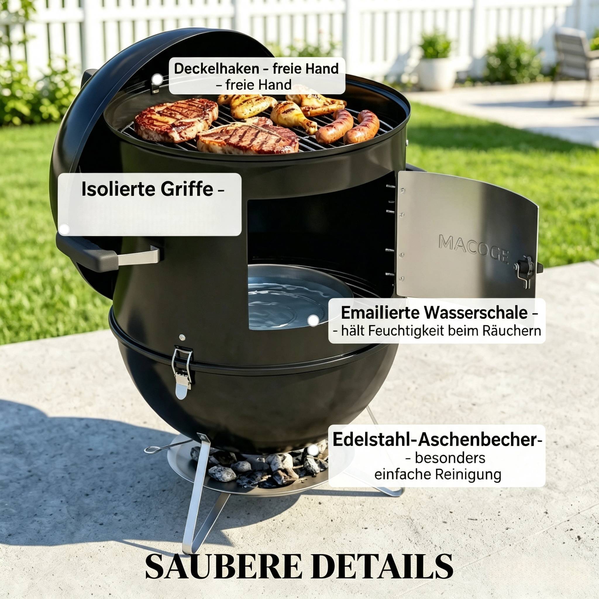 ComfortXL - Fumoir barbecue 3-en-1 en métal noir 62,5 x 47,5 x 91 cm 3 grilles avec thermomètre - ComfortXL Outdoor Living - Image 3