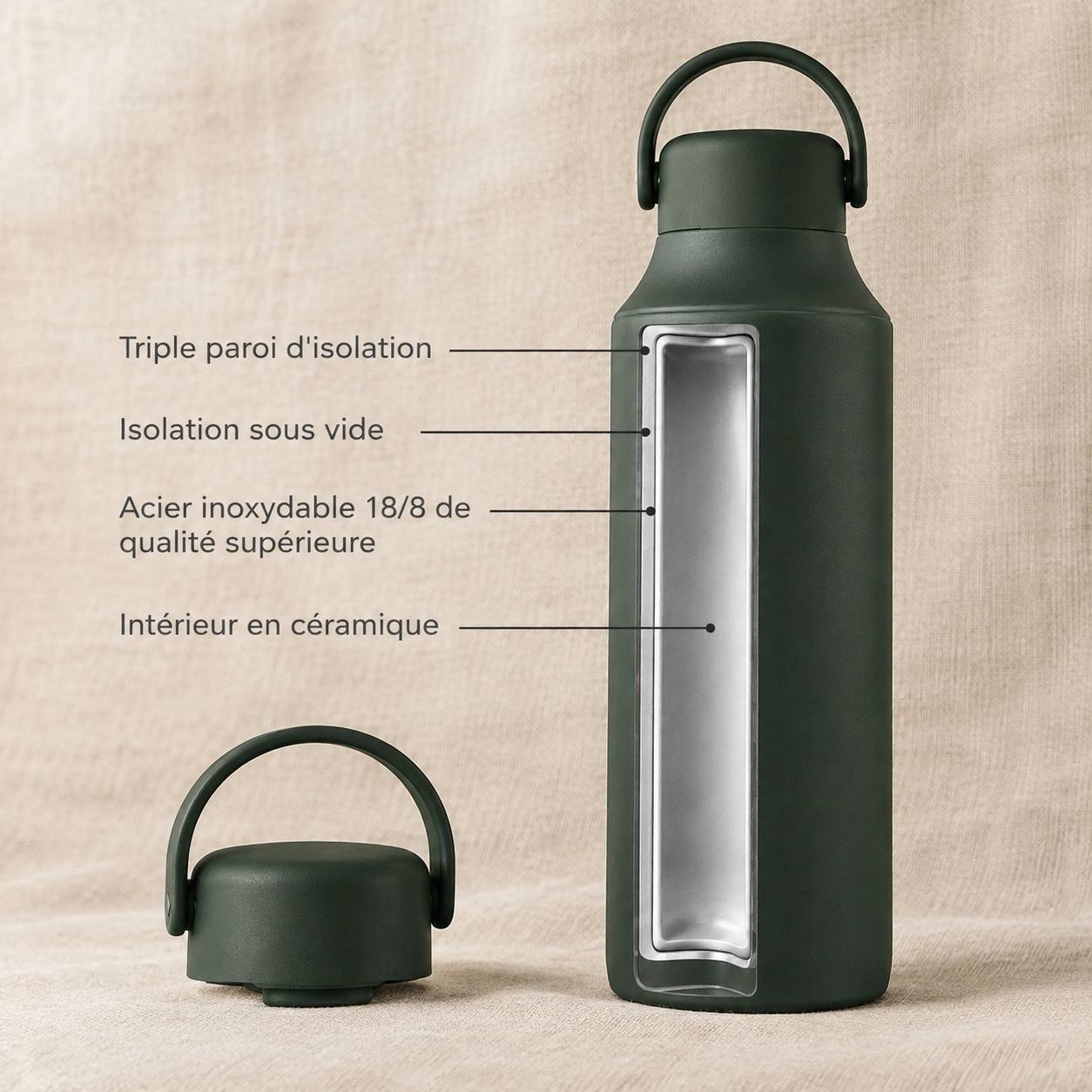 Bouteille Isotherme 600 Ml Céramique Garde Froid 24h Chaud 12h Anti Fuite - Image 2