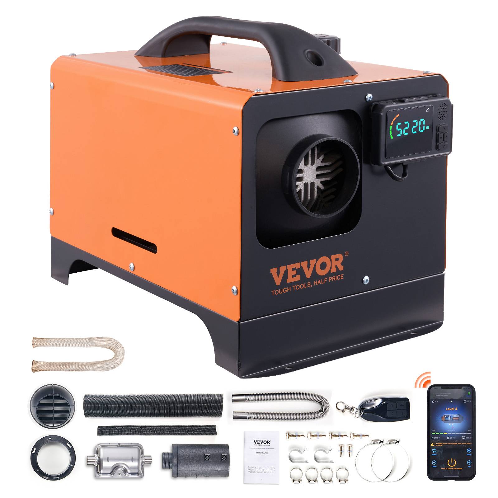 Vevor - VEVOR Chauffage diesel tout-en-un portable 8kW 12V, 0.16-0.62 L/h, réglable 8-36°C, LCD Bluetooth, réservoir 5L. - Image 1
