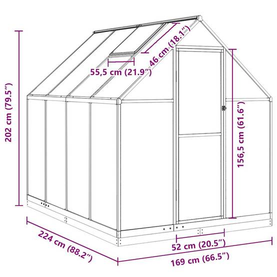 Serre aluminium et polycarbonate argenté 224 x 169 x 202 cm - PANGIVO - Image 10