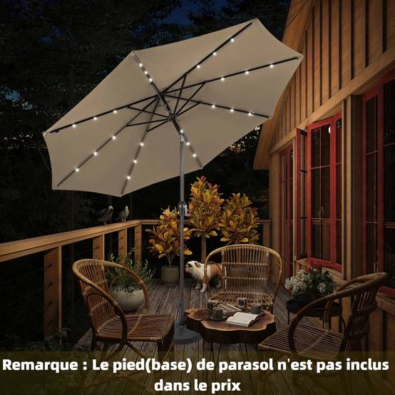 Parasol Inclinable Dia. 300 cm avec 24 Lumières LED Dolaire en Scier Toile Polyester pour Jardin et Terrasse Marron F183R - Image 2