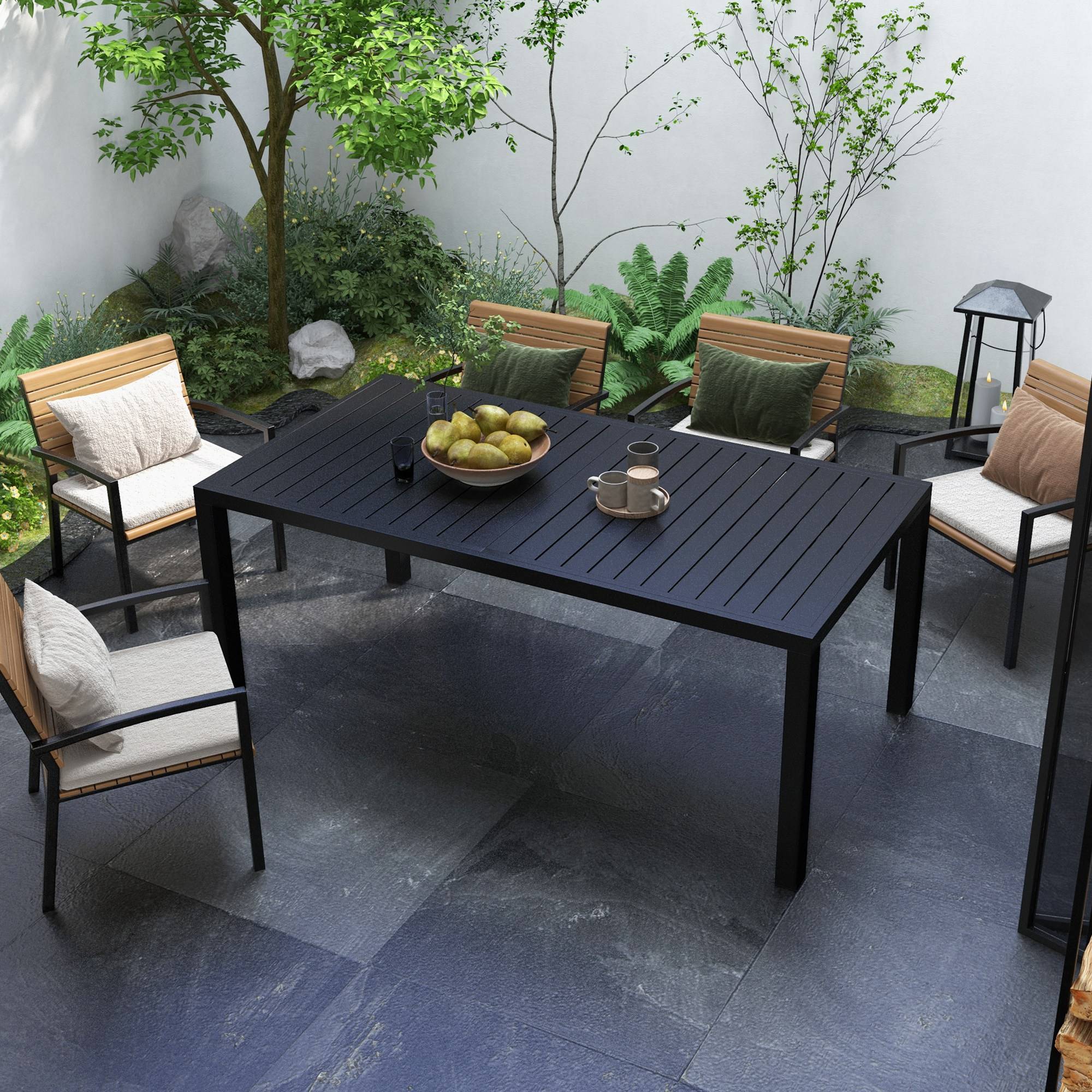 Sans Marque - Table de jardin extensible en aluminium rectangulaire 6 - 8 personnes, dim. 180/240L x 94l x 73H cm, noir - Image 3