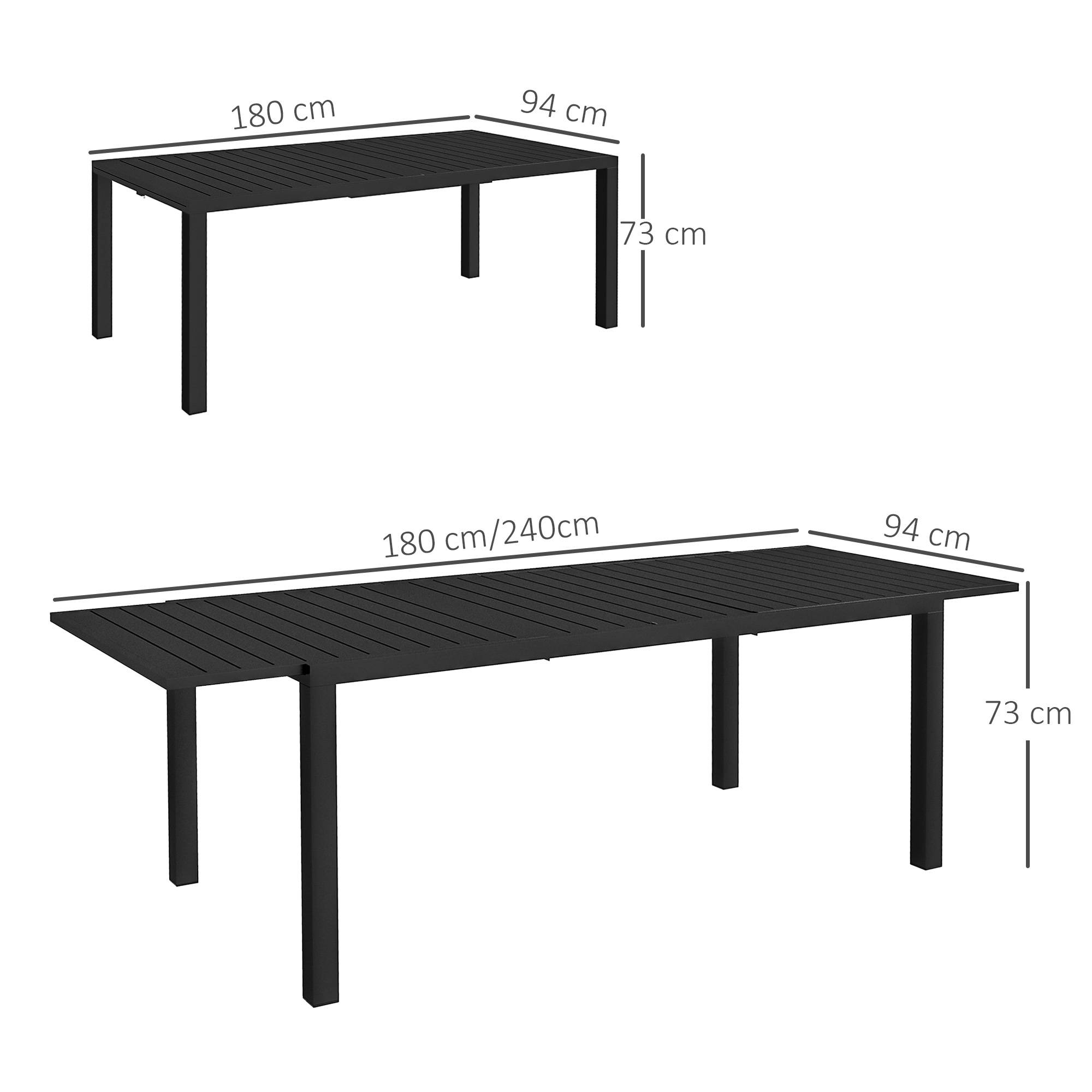 Sans Marque - Table de jardin extensible en aluminium rectangulaire 6 - 8 personnes, dim. 180/240L x 94l x 73H cm, noir - Image 5