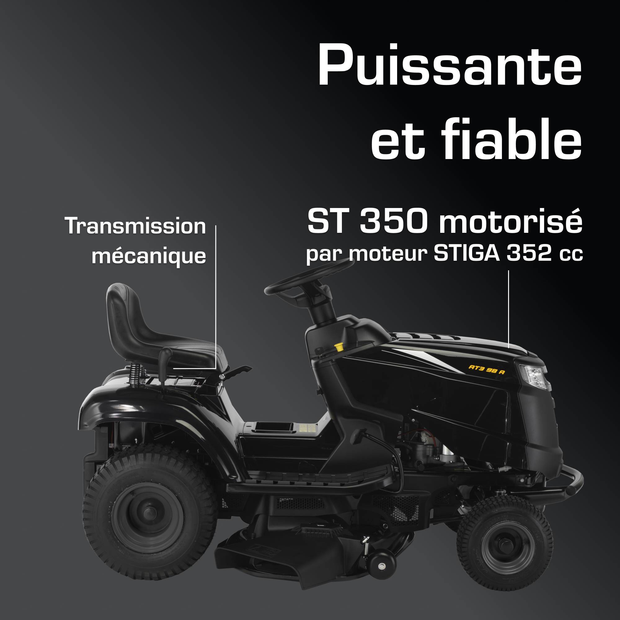 Alpina - Tracteur tondeuse AT3 98 A – Éjection latérale, coupe 98 cm, moteur STIGA 352 cm³, kit mulching inclus, démarrage électrique – Alpina - Image 4