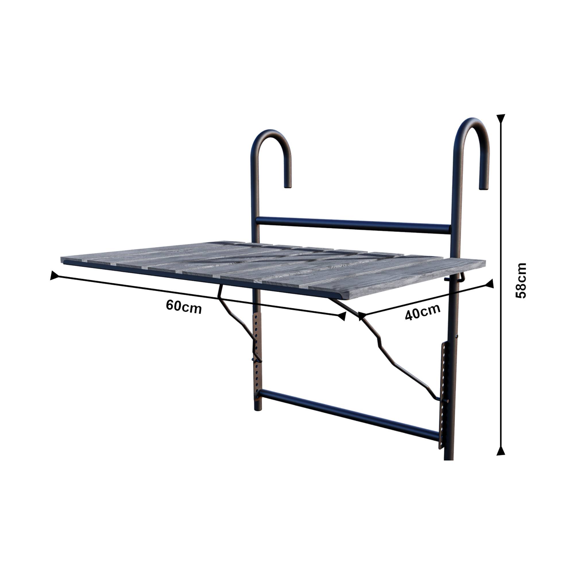 Table de balcon rabattable Petäjävesi métal bois de pin 60 x 40 x 58 cm noir gris structuré [en.casa] - Image 6