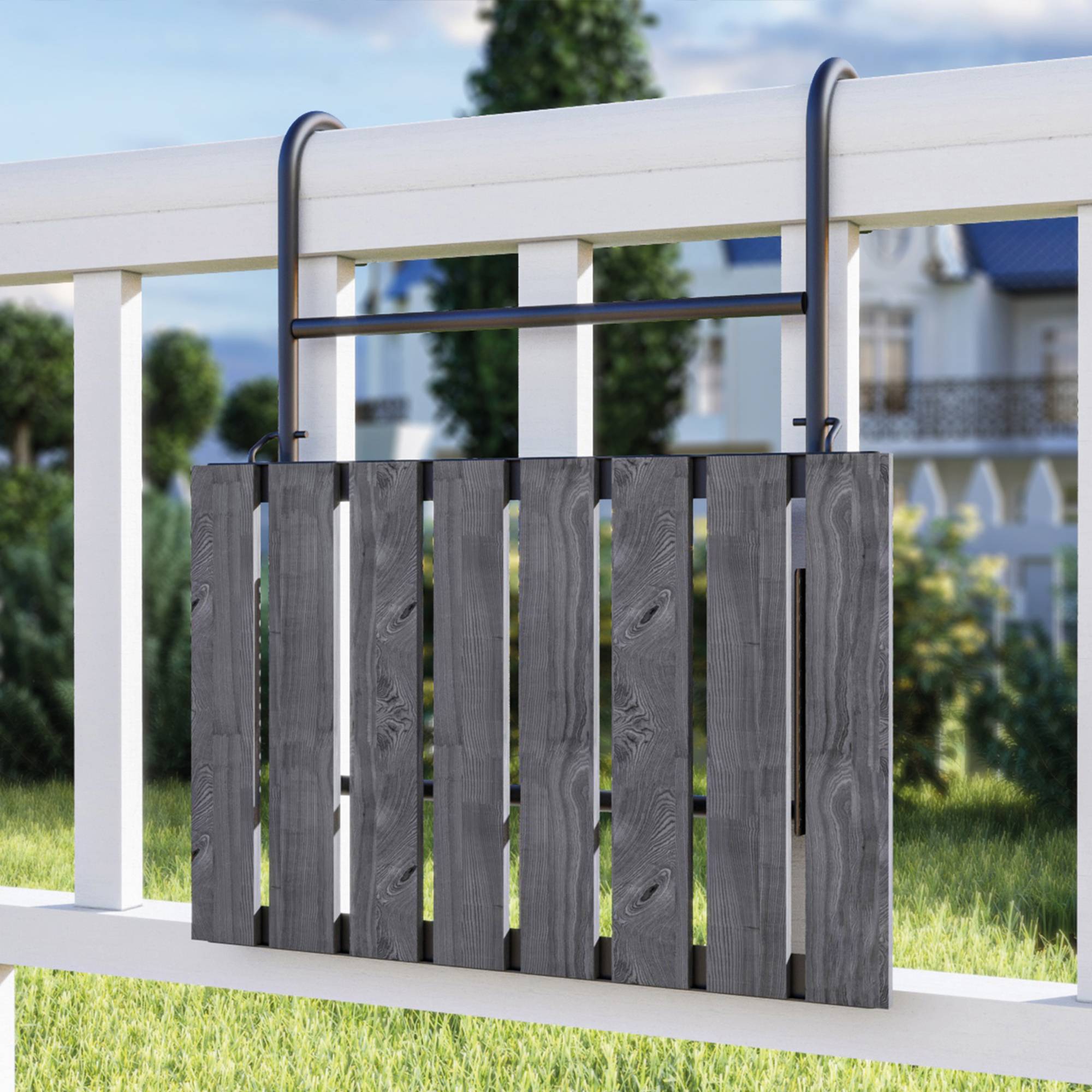 Table de balcon rabattable Petäjävesi métal bois de pin 60 x 40 x 58 cm noir gris structuré [en.casa] - Image 3