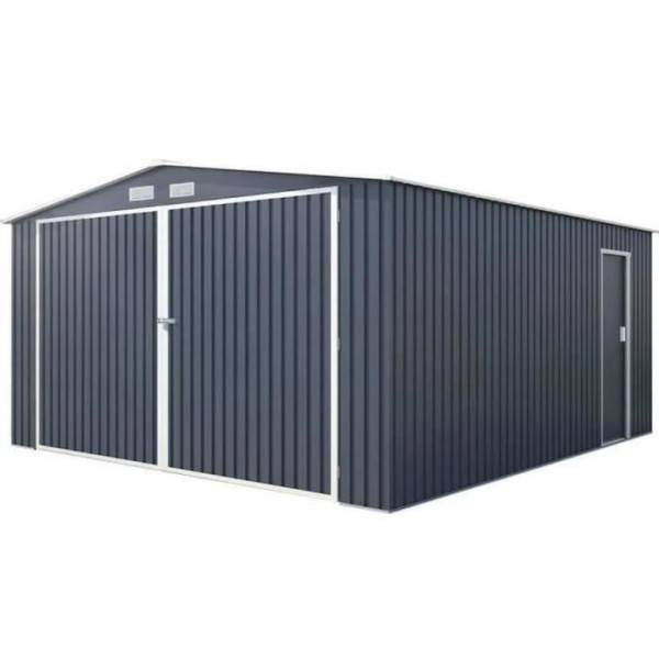 Sans Marque - Abri de jardin / Garage en métal 16 m² - 380 x 420 x 232 - COMET - Kit d'ancrage, 2 portes coulissantes , 1 porte latérale Gr