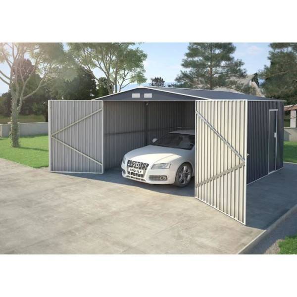 Sans Marque - Abri de jardin / Garage en métal 16 m² - 380 x 420 x 232 - COMET - Kit d'ancrage, 2 portes coulissantes , 1 porte latérale Gr - Image 2