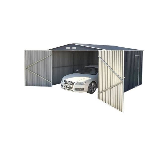 Sans Marque - Abri de jardin / Garage en métal 16 m² - 380 x 420 x 232 - COMET - Kit d'ancrage, 2 portes coulissantes , 1 porte latérale Gr - Image 3