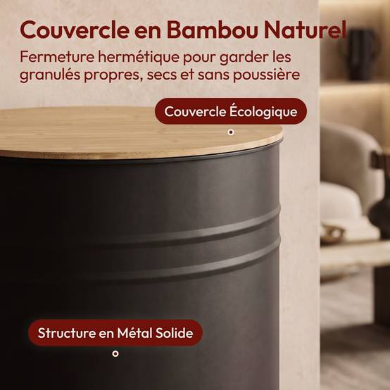 Réservoir Pellets & Granulés Rond, Cap. 30kg, Métal Noir CASABEL - Image 5