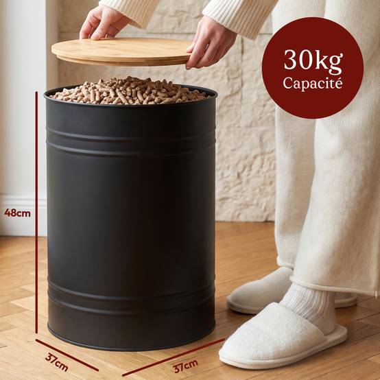 Réservoir Pellets & Granulés Rond, Cap. 30kg, Métal Noir CASABEL - Image 2