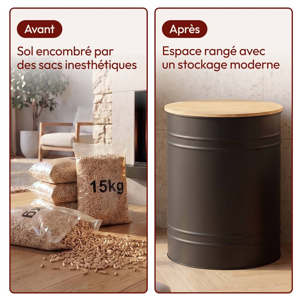 Réservoir Pellets & Granulés Rond, Cap. 30kg, Métal Noir CASABEL - Image 6