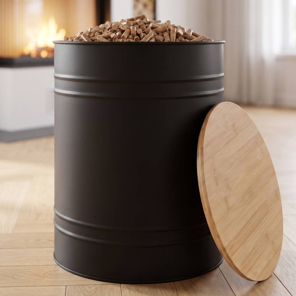 Réservoir Pellets & Granulés Rond, Cap. 30kg, Métal Noir CASABEL - Image 1
