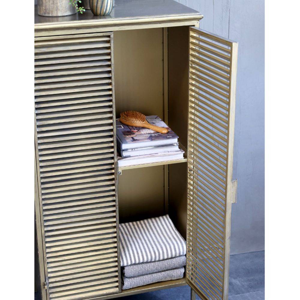 Chemin De Campagne - Armoire placard 2 portes en fer laiton antique 60 x 36.5 x 116 cm Chemin de campagne - Image 4