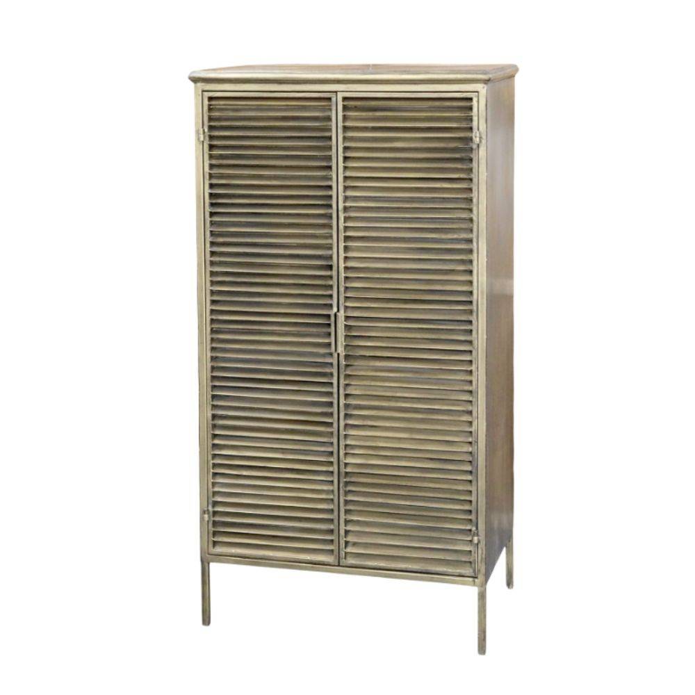 Chemin De Campagne - Armoire placard 2 portes en fer laiton antique 60 x 36.5 x 116 cm Chemin de campagne - Image 1