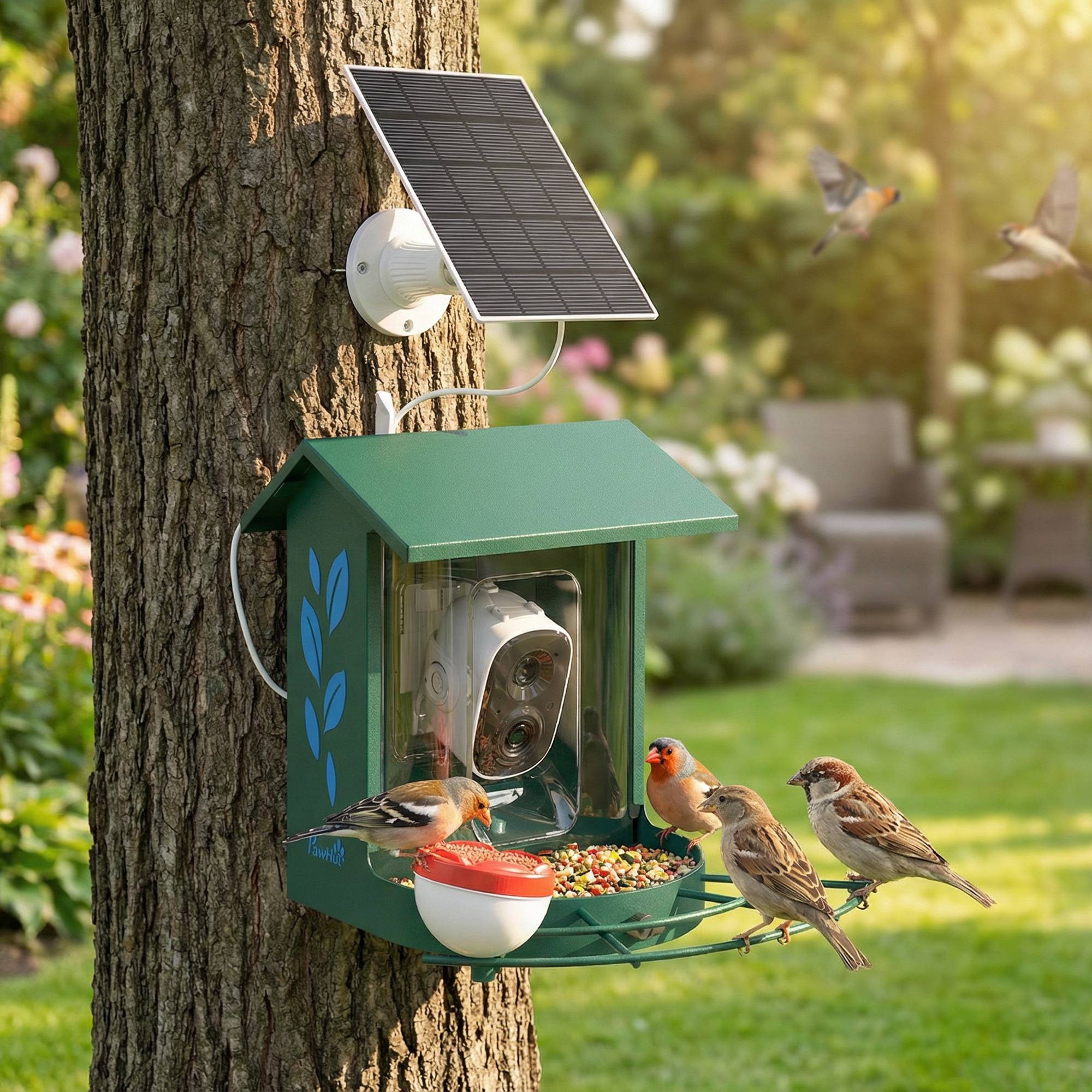 Sans Marque - Mangeoire à Oiseaux avec Caméra 2K Solaire 2,5L 142°, Identification IA 16000+, App, IP65, SD 32 Go, 30x34,5x26,3cm Vert - Image 4