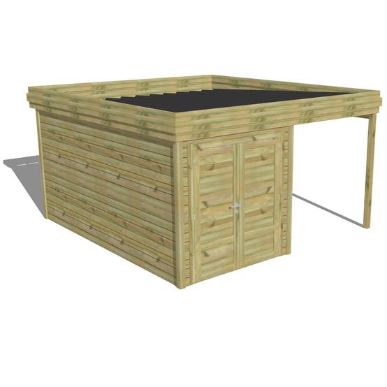 ABRI DE JARDIN bois autoclave 27mm - 4,14x4,34m / 18m2 - Bac acier - Abri Français - Image 1