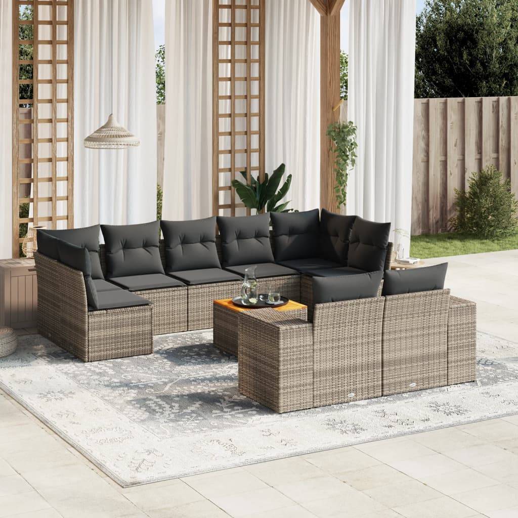 ComfortXL - Salon de Jardin Gris 10 Places en Résine Tressée Modulable avec Table en Bois Acacia pour Terrasse et Balcon – ComfortXL Outdoor Living - Image 1