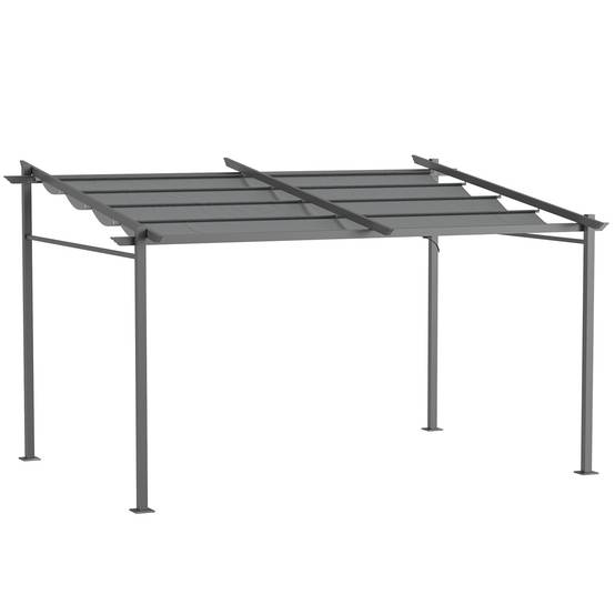 Outsunny - Pergola extérieure adossée 4x3m toile coulissante rétractable structure acier et aluminium polyester 180g/m² gris - Outsunny - Image 1