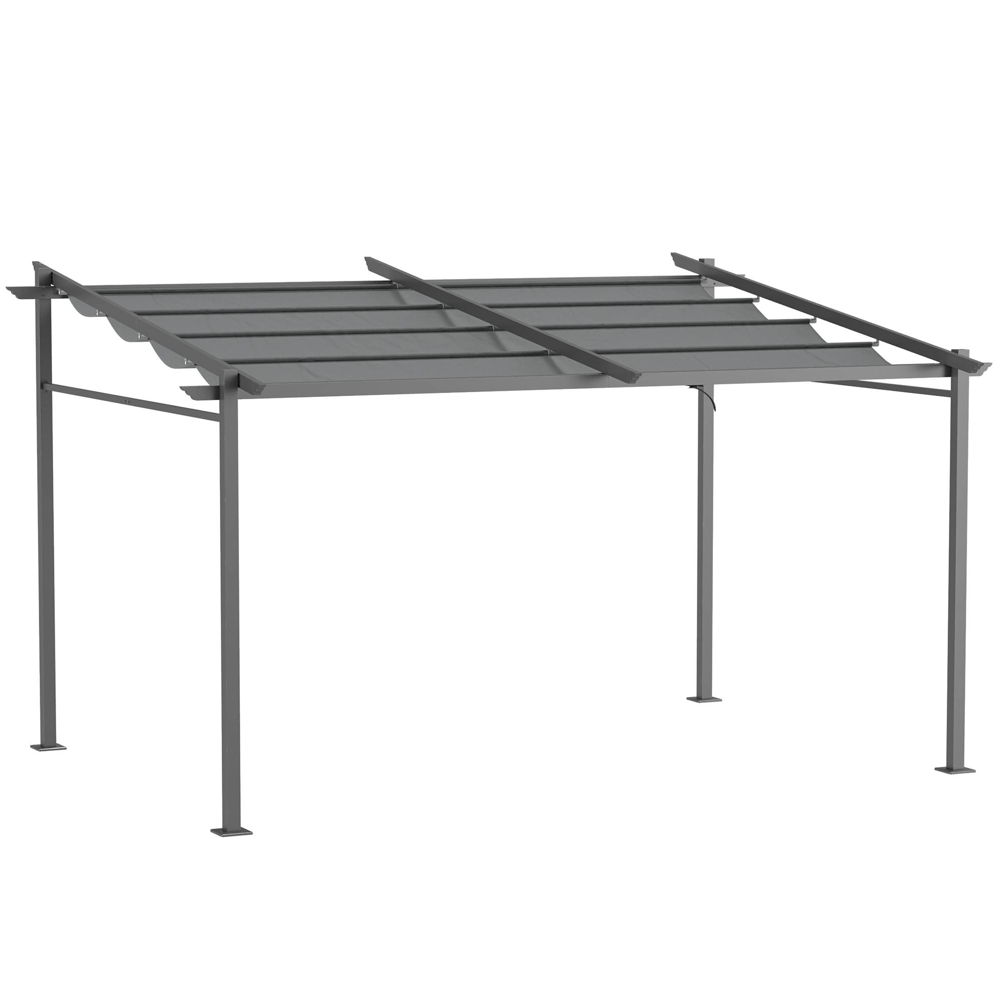 Outsunny - Pergola extérieure adossée 4x3m toile coulissante rétractable structure acier et aluminium polyester 180g/m² gris - Outsunny