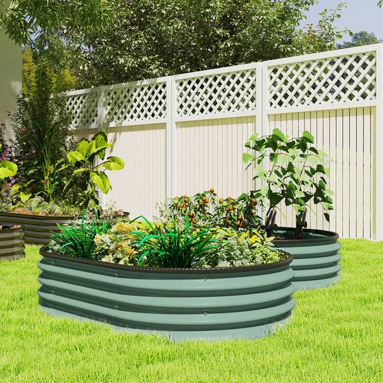 Sans Marque - Ensemble 2 bacs jardin surélevés métal galvanisé bordure caoutchouc modulaire 135x90x30 cm vert - Image 4