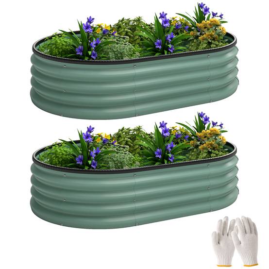 Sans Marque - Ensemble 2 bacs jardin surélevés métal galvanisé bordure caoutchouc modulaire 135x90x30 cm vert - Image 1