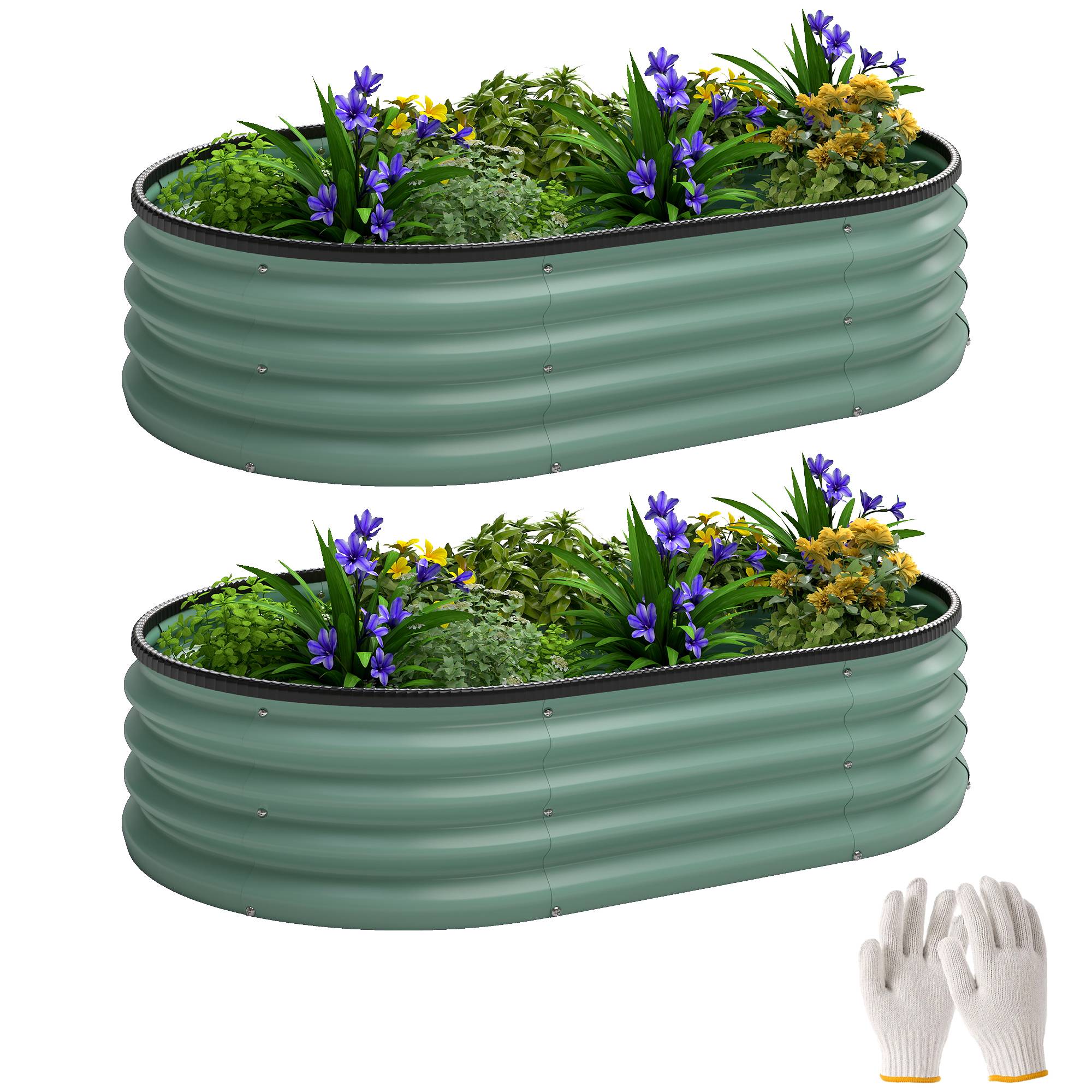 Sans Marque - Ensemble 2 bacs jardin surélevés métal galvanisé bordure caoutchouc modulaire 135x90x30 cm vert - Image 1