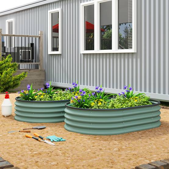 Sans Marque - Ensemble 2 bacs jardin surélevés métal galvanisé bordure caoutchouc modulaire 135x90x30 cm vert - Image 3