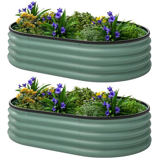 Sans Marque - Ensemble 2 bacs jardin surélevés métal galvanisé bordure caoutchouc modulaire 135x90x30 cm vert - Image 2