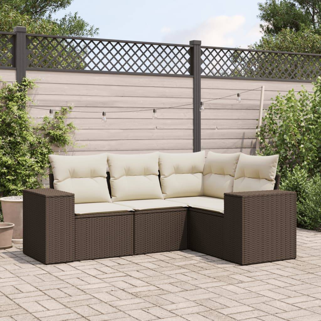 Vidaxl - Salon de jardin 4 pcs avec coussins marron résine tressée vidaXL 3222512 - Image 1
