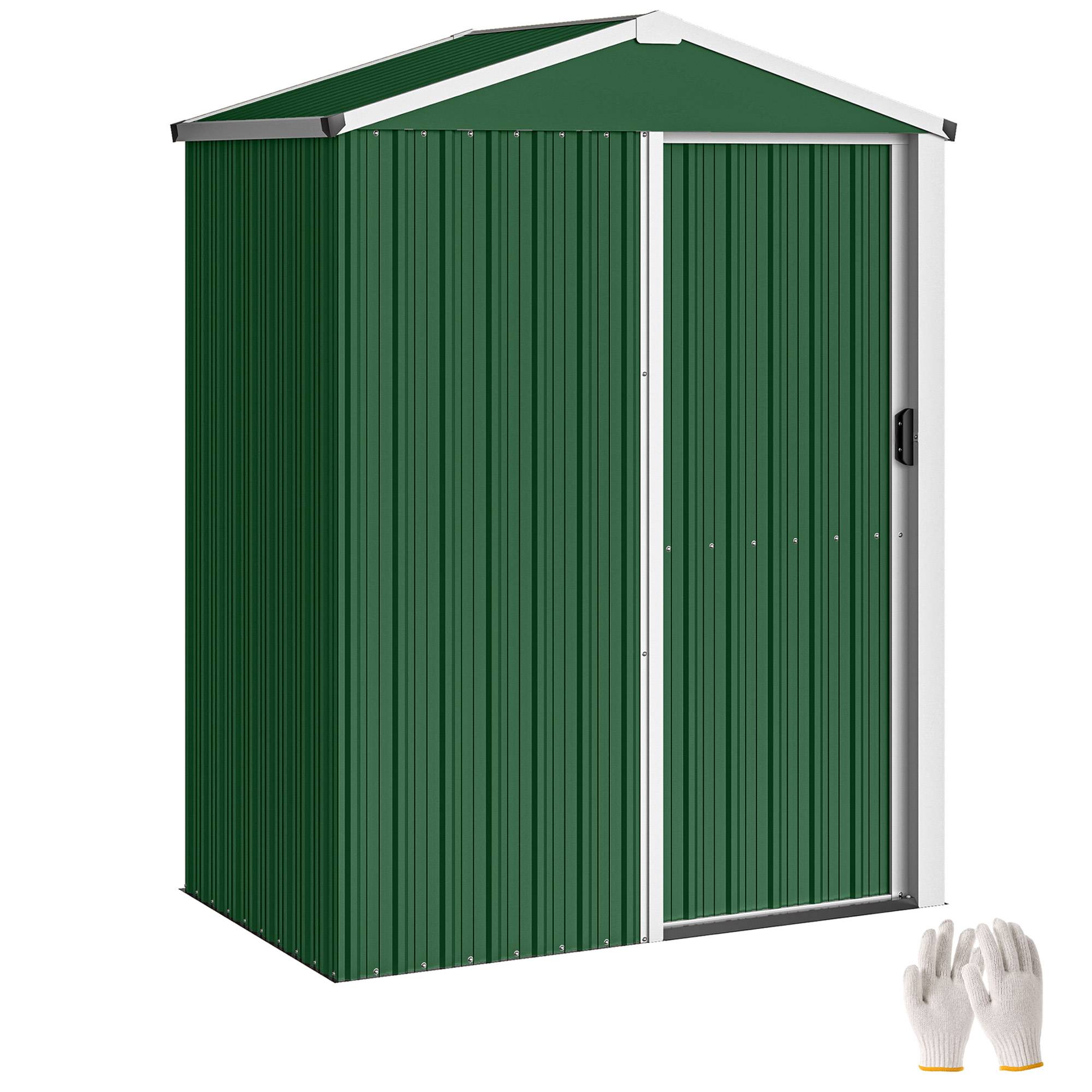 Abri de jardin acier 1,1 m² avec porte coulissante verrouillable 136x87x179 cm rangement outils vert - Image 1