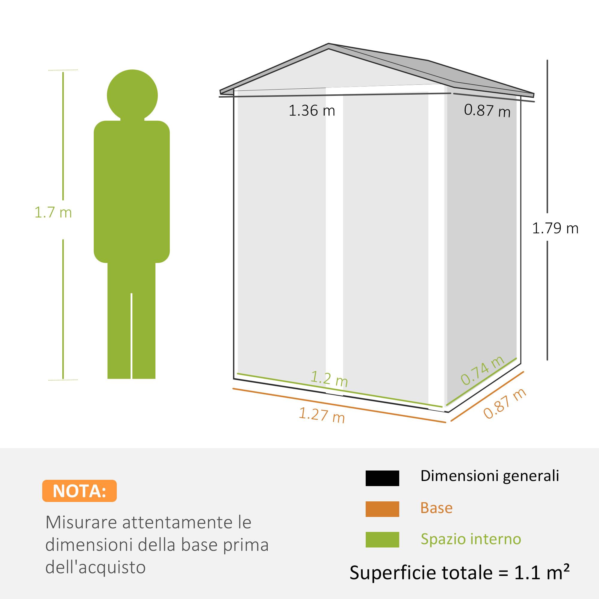 Abri de jardin acier 1,1 m² avec porte coulissante verrouillable 136x87x179 cm rangement outils vert - Image 5