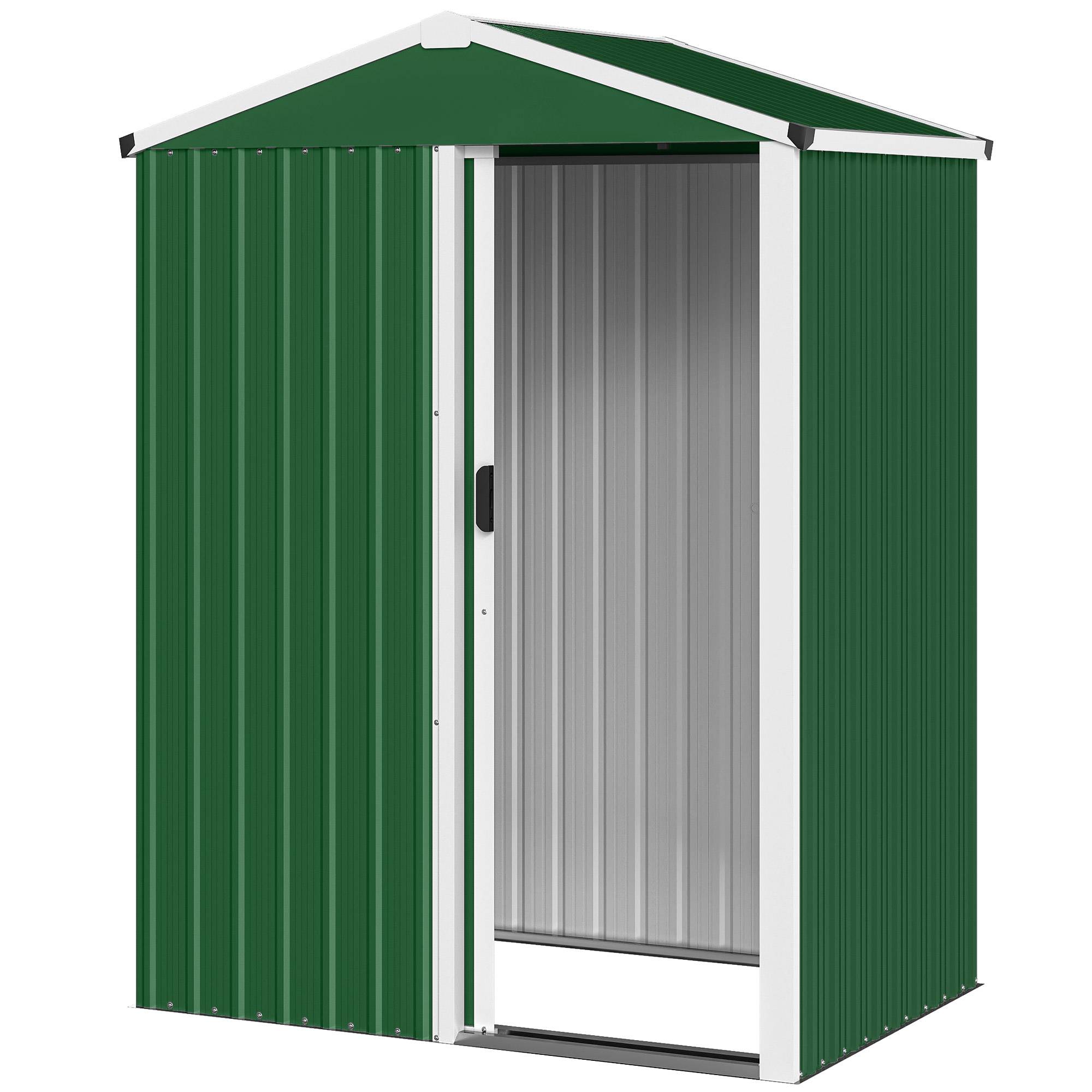 Abri de jardin acier 1,1 m² avec porte coulissante verrouillable 136x87x179 cm rangement outils vert - Image 2