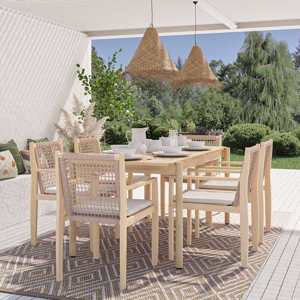 Lot de 2 fauteuils SAMOA en bois d'acacia et corde avec coussins Beau Rivage - Image 2