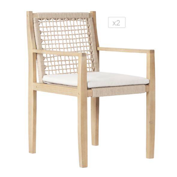 Lot de 2 fauteuils SAMOA en bois d'acacia et corde avec coussins Beau Rivage - Image 1