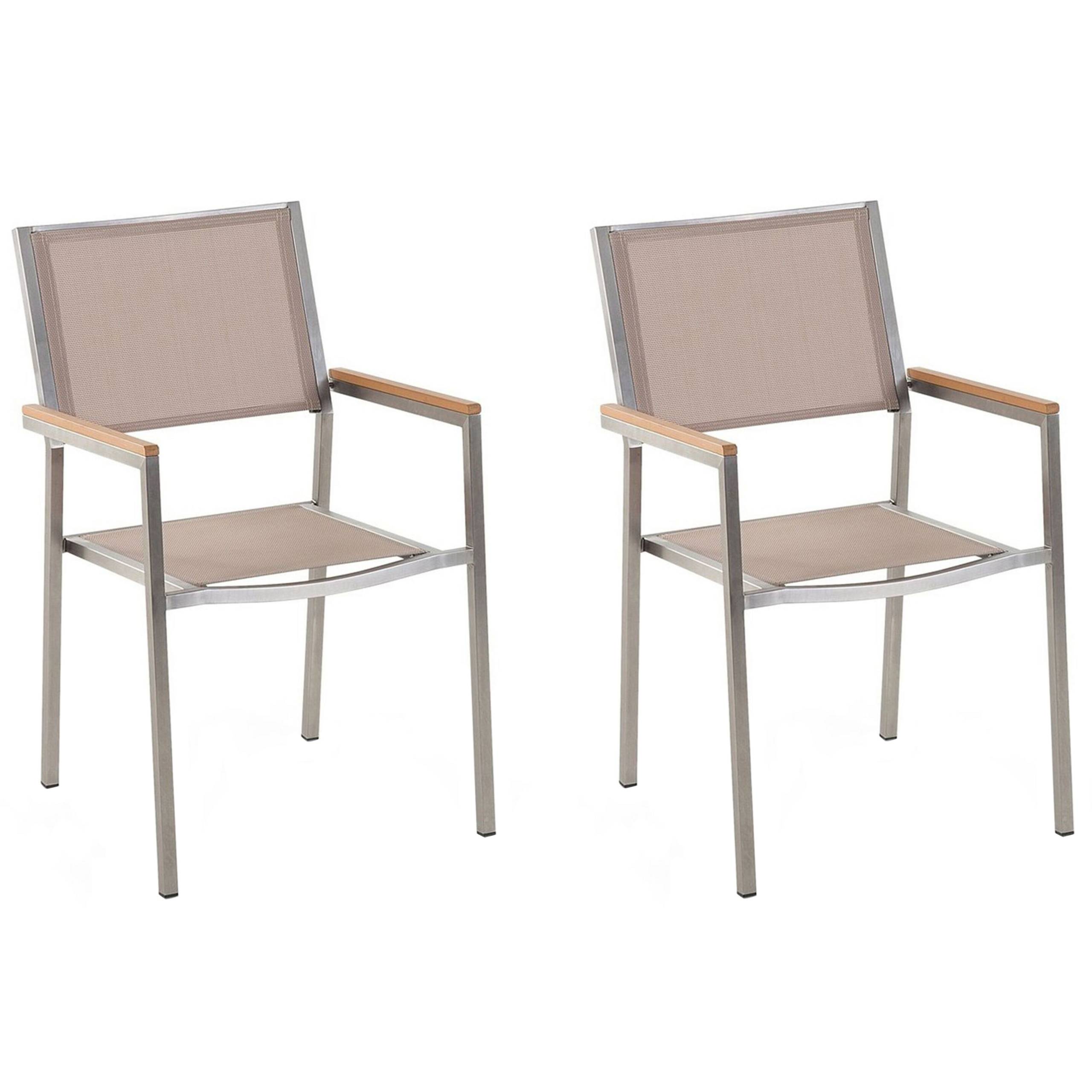 Lot 2 Chaises de Jardin en Acier Inox et Textile Beige Résistant au Intempéries Design Moderne Élégant et Tendance pour Terrasse ou Balcon - Image 1