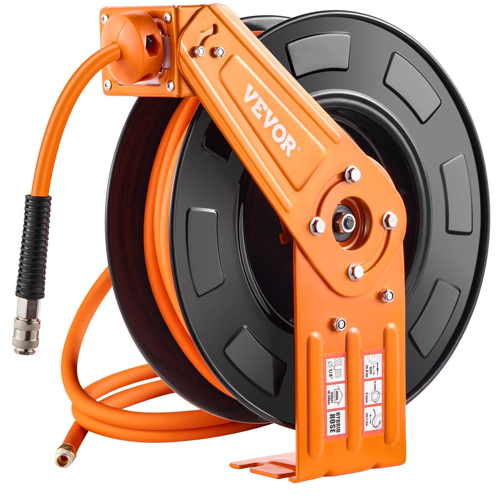 VEVOR Enrouleur tuyau air comprimé, 9,53 mm x 19,81 m. Rembobinage auto. - Image 1