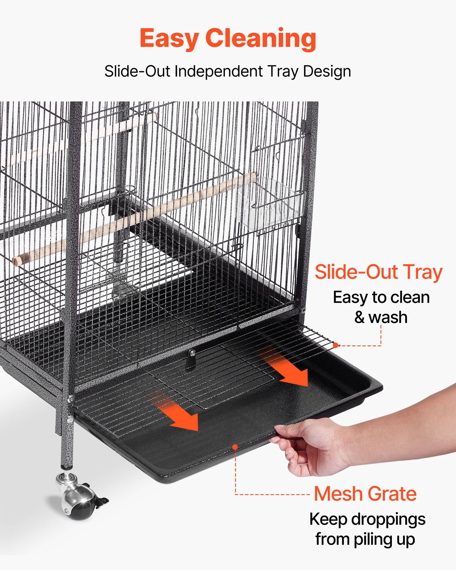Vevor - VEVOR Cage Oiseau Volière Oiseaux sur Pied Roues 46x46x77 cm Toit Plat Ouvert - Image 5