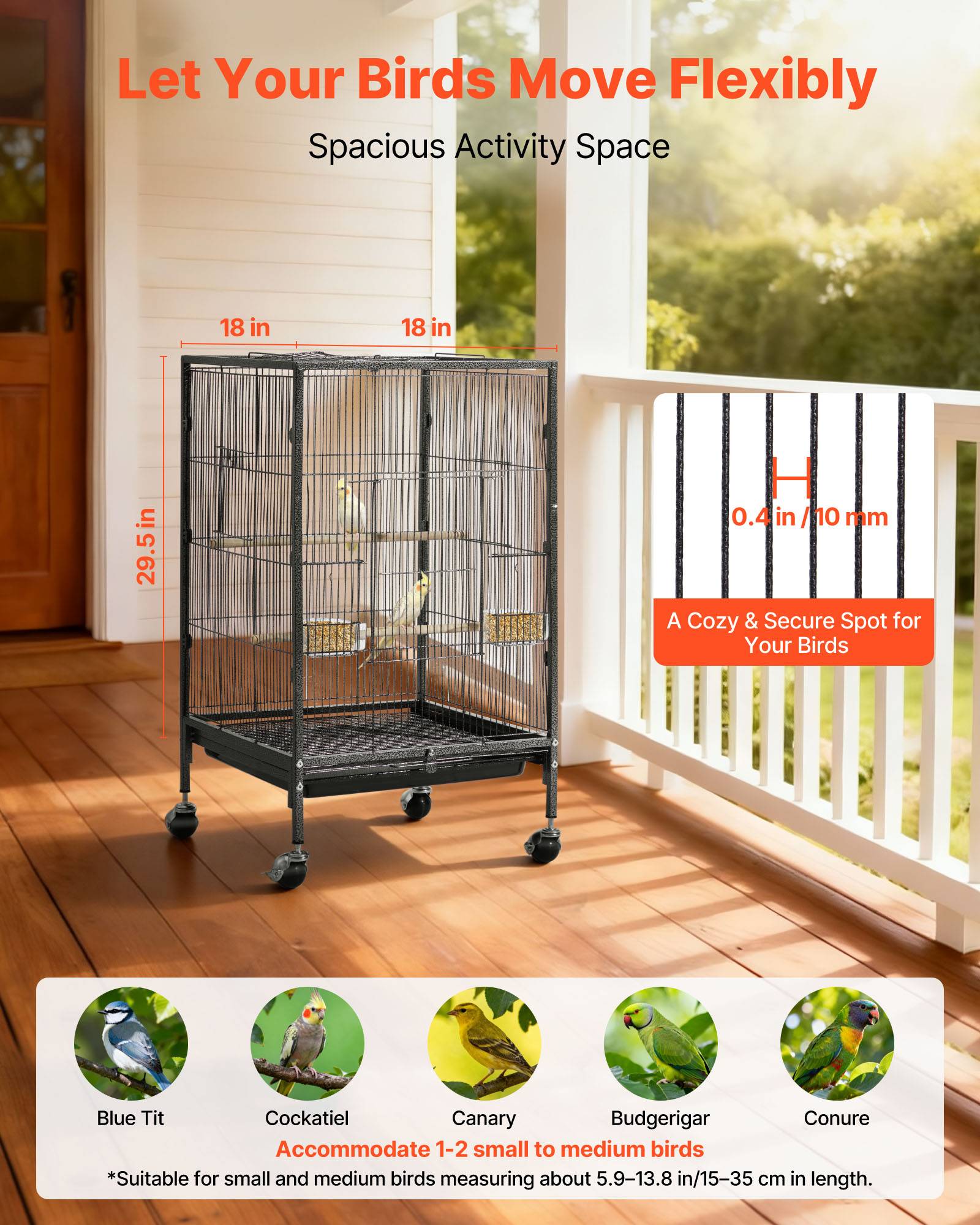 Vevor - VEVOR Cage Oiseau Volière Oiseaux sur Pied Roues 46x46x77 cm Toit Plat Ouvert - Image 2