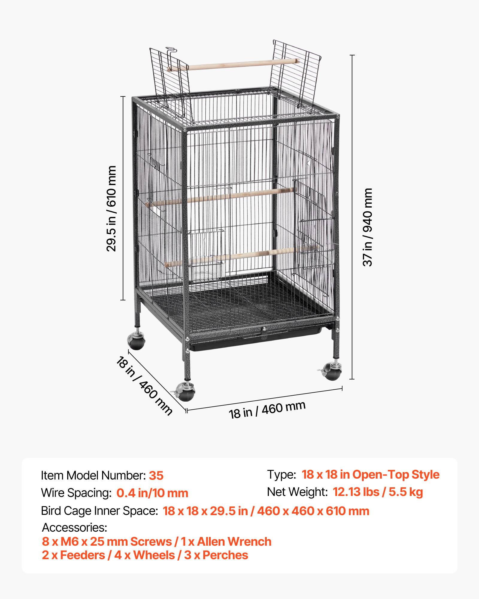 Vevor - VEVOR Cage Oiseau Volière Oiseaux sur Pied Roues 46x46x77 cm Toit Plat Ouvert - Image 6