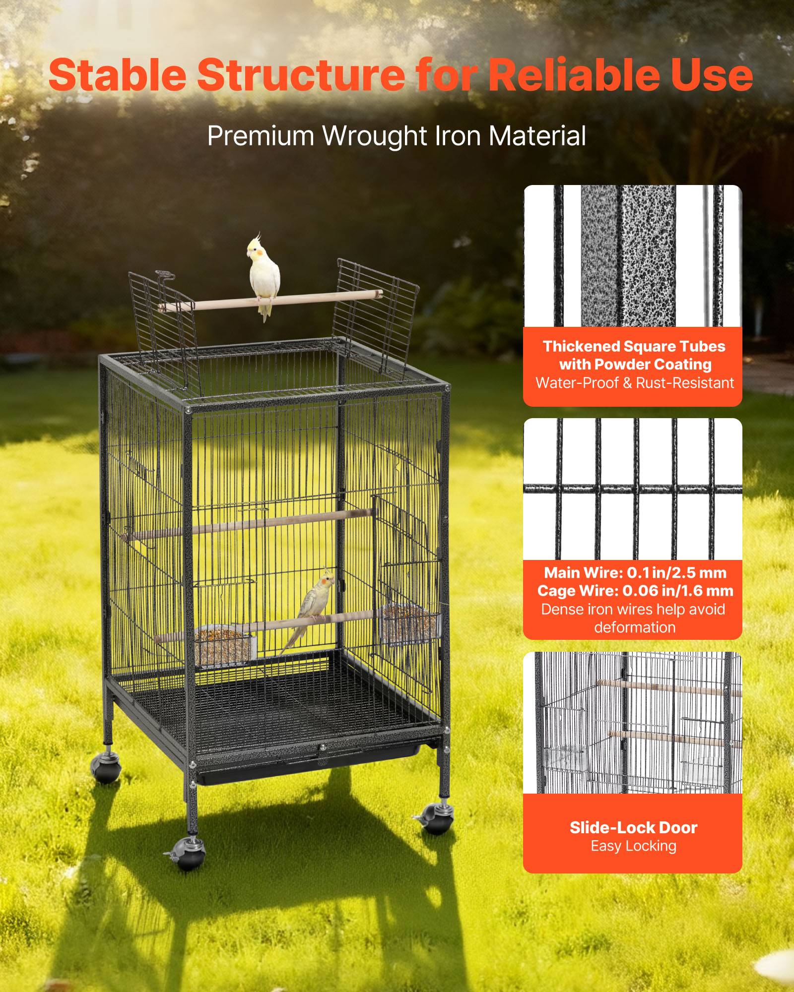 Vevor - VEVOR Cage Oiseau Volière Oiseaux sur Pied Roues 46x46x77 cm Toit Plat Ouvert - Image 3