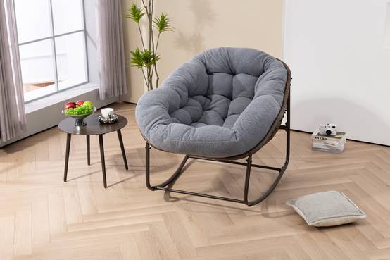 Fauteuil à bascule résine tressée acier jardin terrasse ergonomique 90x106x78cm gris - ComfortXL Outdoor Living - Image 1
