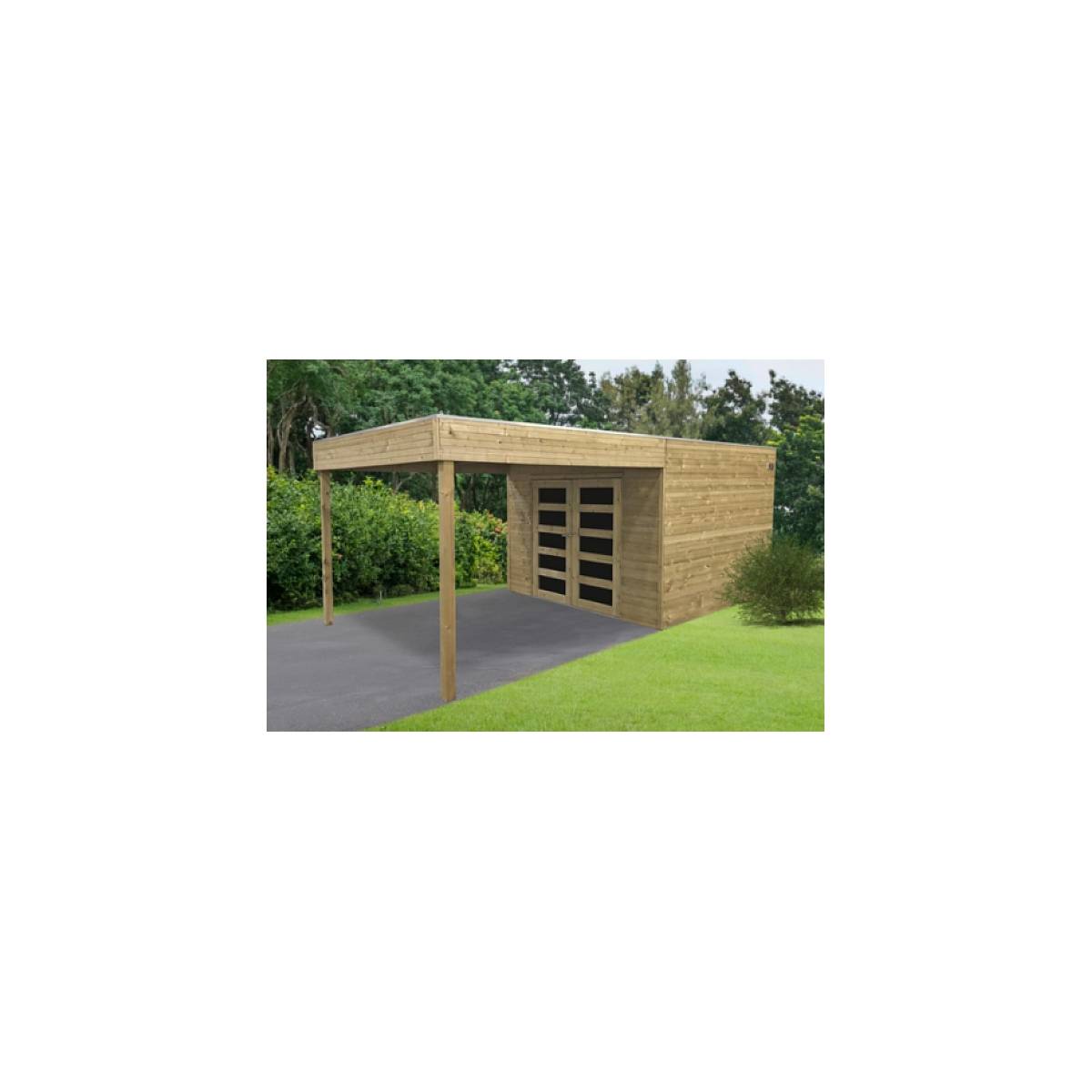 Abri de Jardin en Bois Traité MATERA 298x291cm - Solide et Durable - Image 1