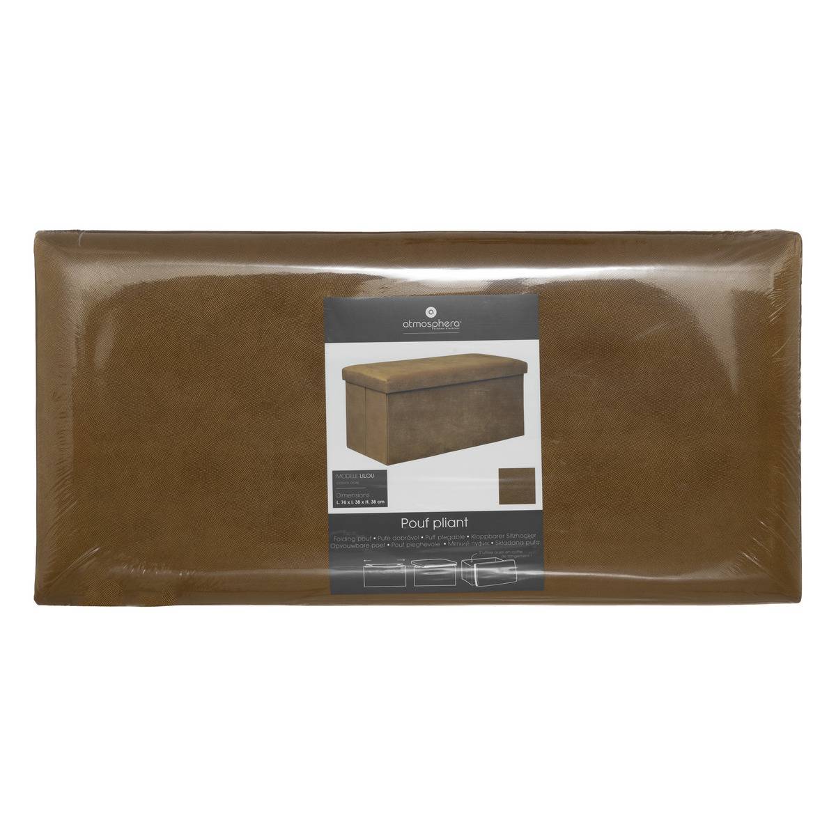 Atmosphera - Pouf pliant double "Lilou" en velours 76x38cm jaune ocre - Atmosphera Créateur d'intérieur - Image 2