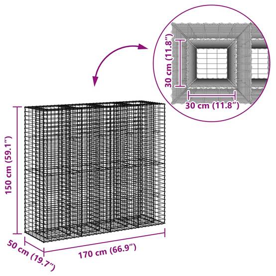 PANGIVO - Lit surélevé gabion acier galvanisé argenté 170 x 50 x 150 cm - PANGIVO - Image 8