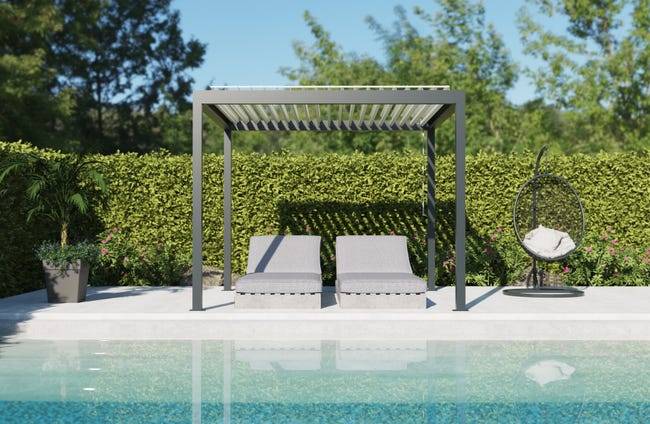 Pergola Bioclimatique Aluminium Autoportante Anthracite 3x3 Manuelle S ORIAL France - Image 1