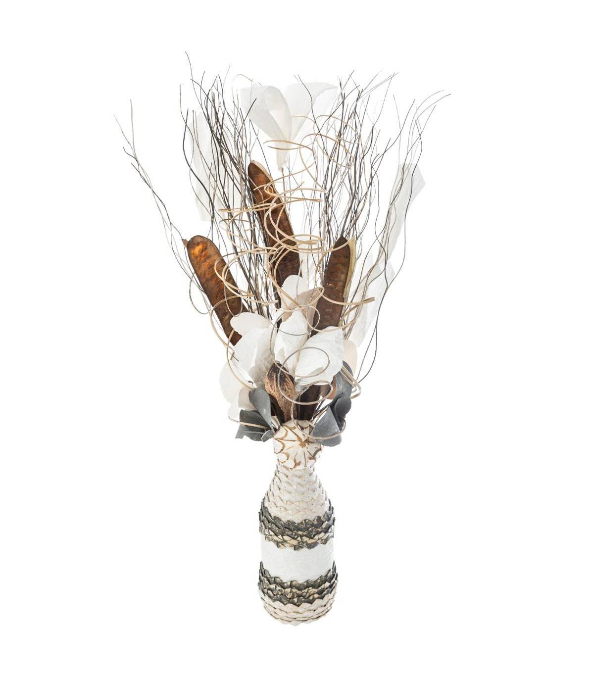 Composition florale artificielle Vase verre et osier H 50 cm - Image 1