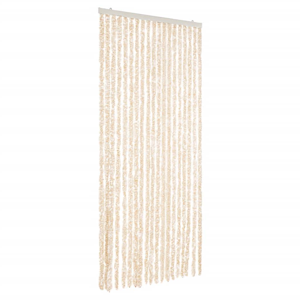 Rideau anti-mouches, Panneau de rideau beige et blanc 56x185 cm chenille - Image 1