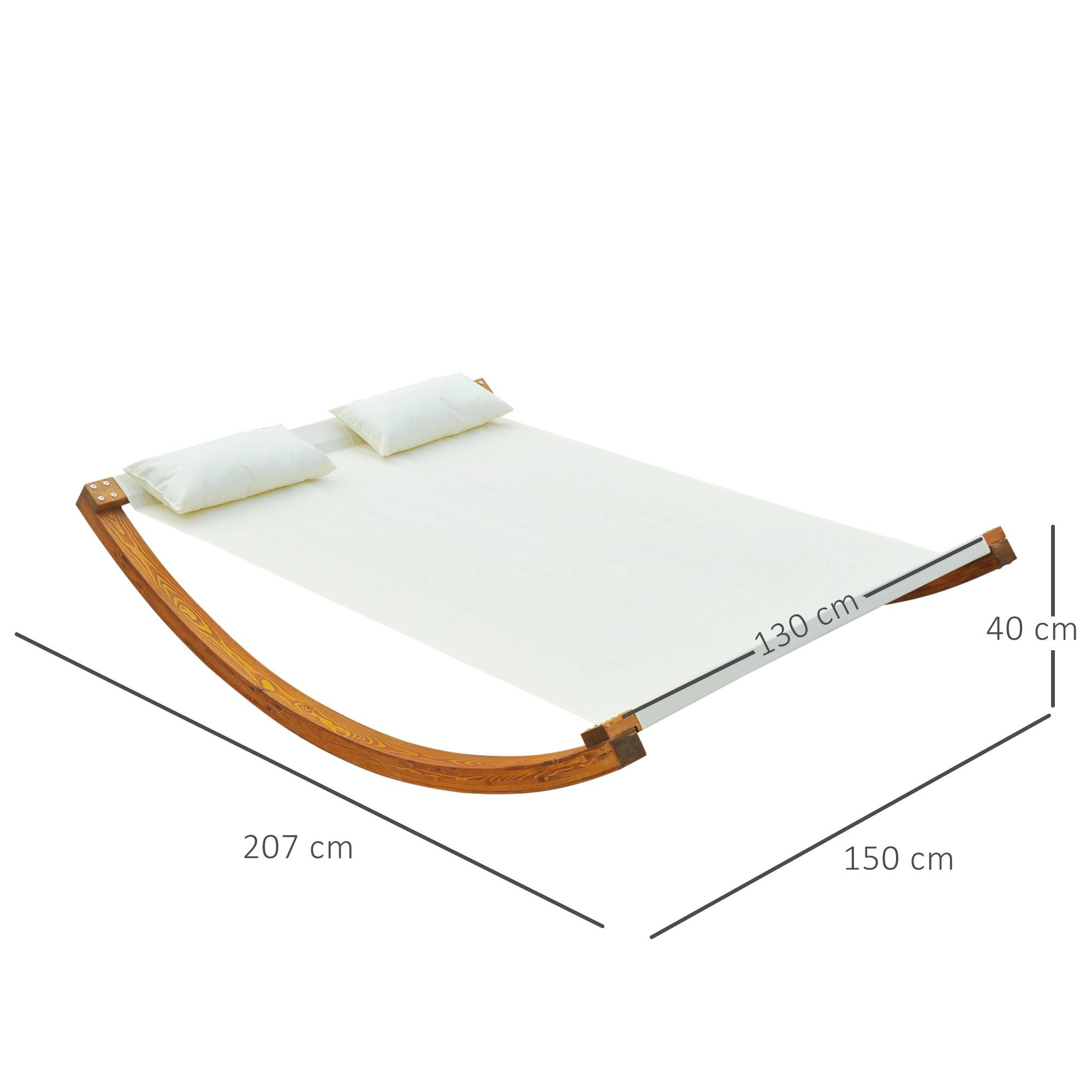 Outsunny - Bain de soleil transat design à bascule 2 places 2 coussins inclus bois mélèze pré-huilé coton blanc - Outsunny - Image 3