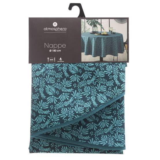 Nappe ronde anti-taches Bleu canard imprimé Feuille D 180 cm - Image 4